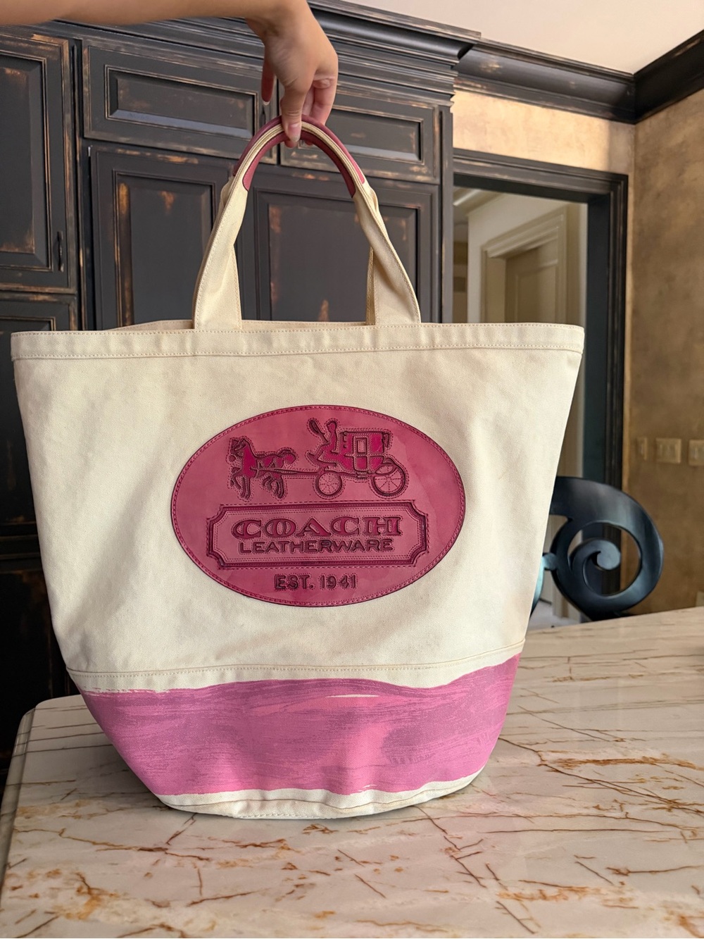 Coach Reed Krakoff Limited Edition Oversized Pink and Cream Canvas Tote Bag